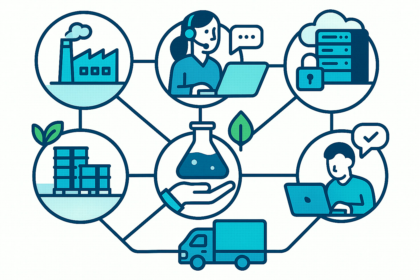 Ilustracja wytycznych kontroli dostawców obejmujących produkcję, logistykę, doradztwo i usługi IT
