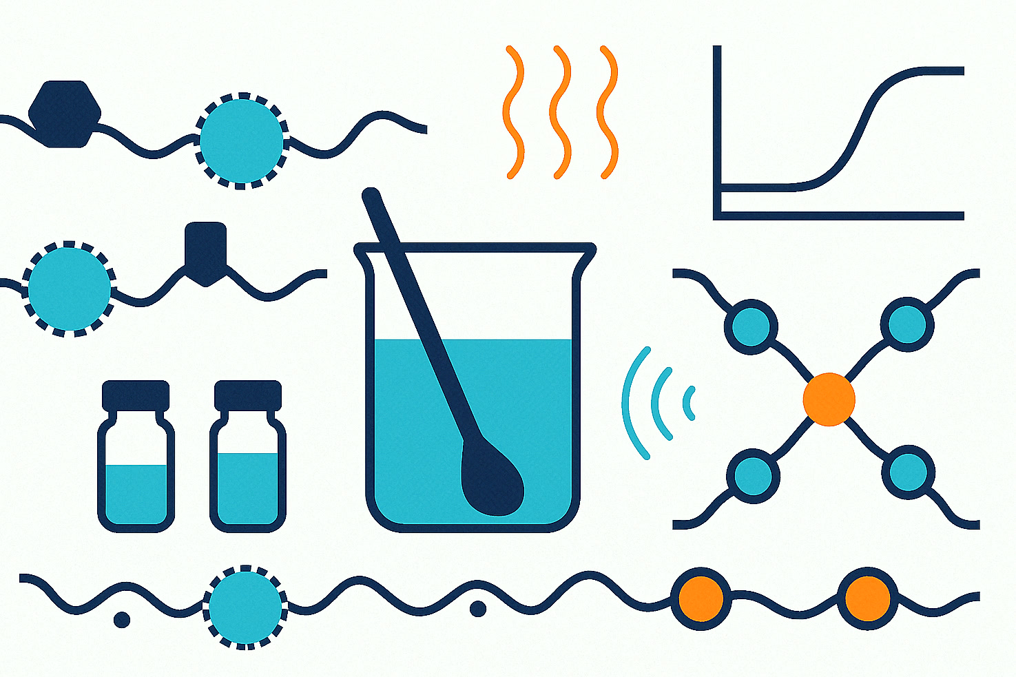 Ilustracja chemii zablokowanych izocyjanianów, aktywacji termicznej i tworzenia usieciowanej struktury polimerowej